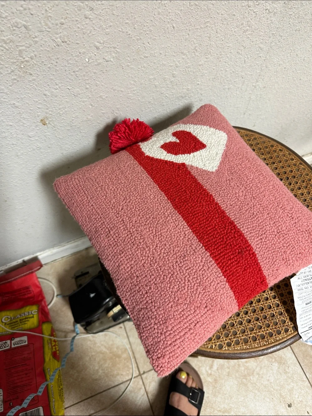 Valentine Pink & Red Heart Gift Tag Throw Pillow